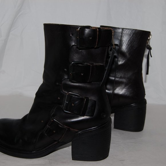 $950❤️37.5/7.5 MARSELL Black Real Leather Platform Heel Ankle Boots Bootie ITALY - Picture 3 of 7